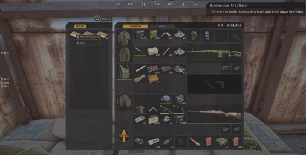 Deadside inventory with gold bars and raid gear